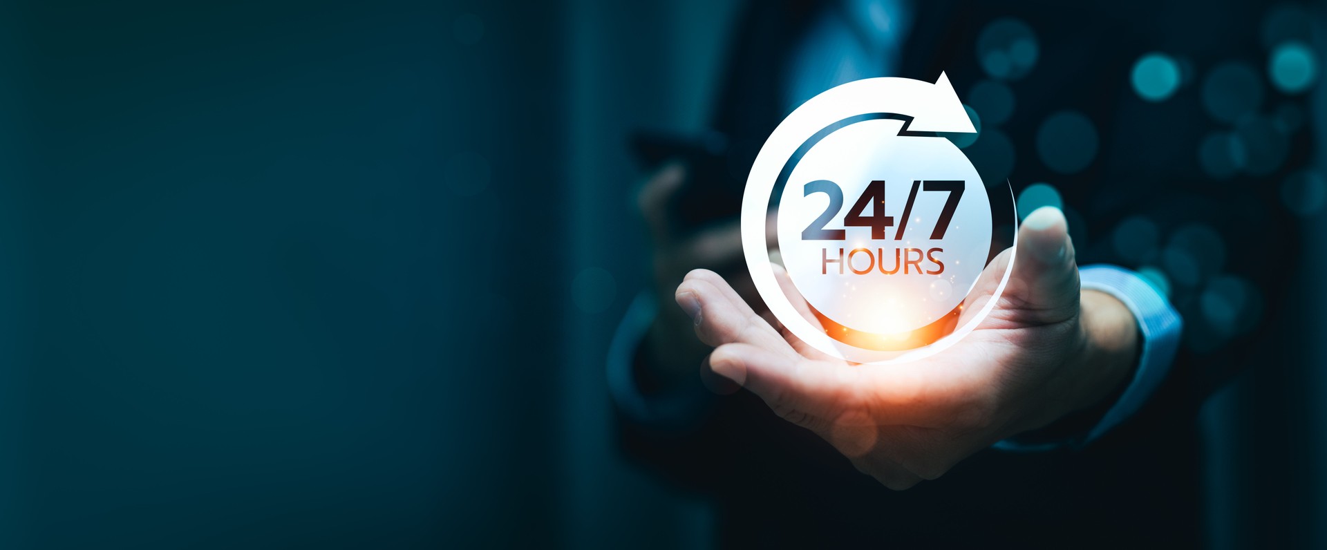 Customer service, nonstop service concept. service or activity will operate or be provided continuously without interruption throughout the day or week, 24 hours a day and 7 days a week.